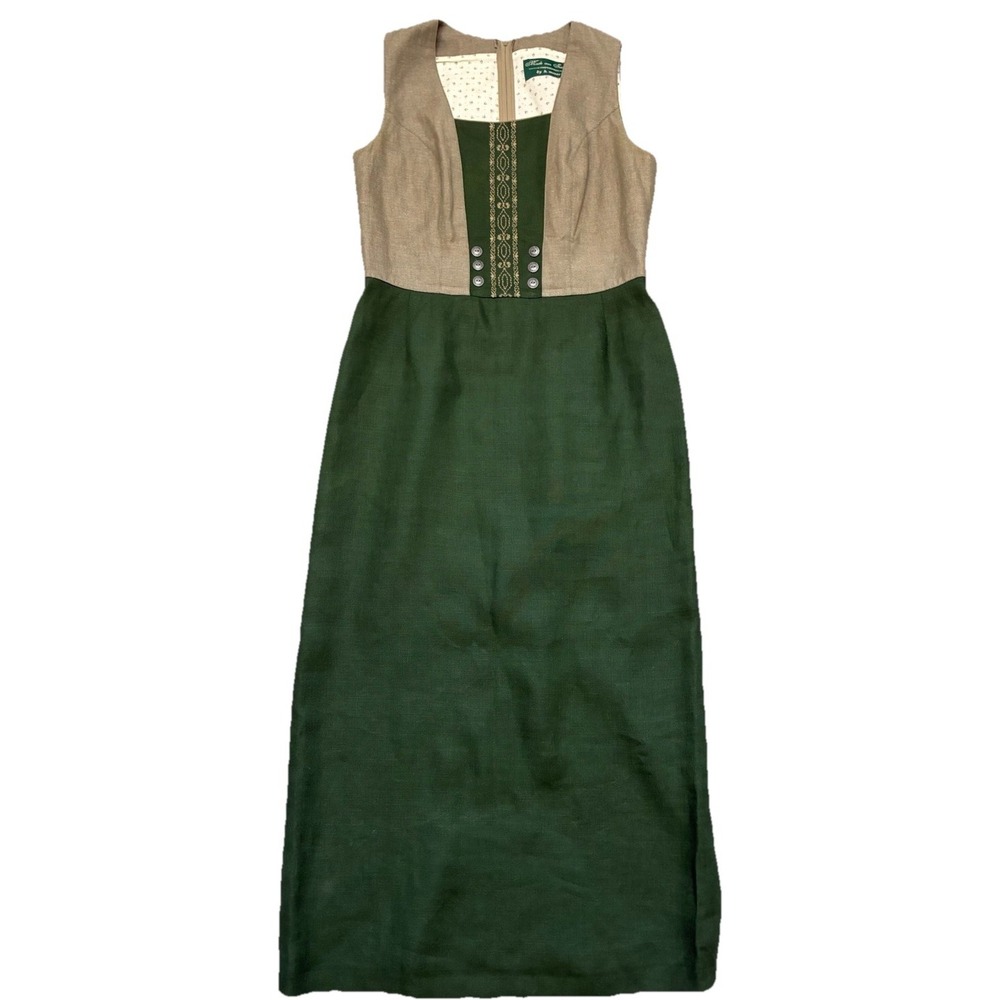 H. Moser Trachten Salzburg Dirndl‎ Dress 8 Green Linen Blend Austria Octoberfest